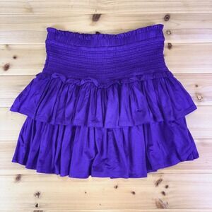 NEW Reset by Jane Skirt Womens Medium Purple Smocked Waist Ruffled Mini Skirt